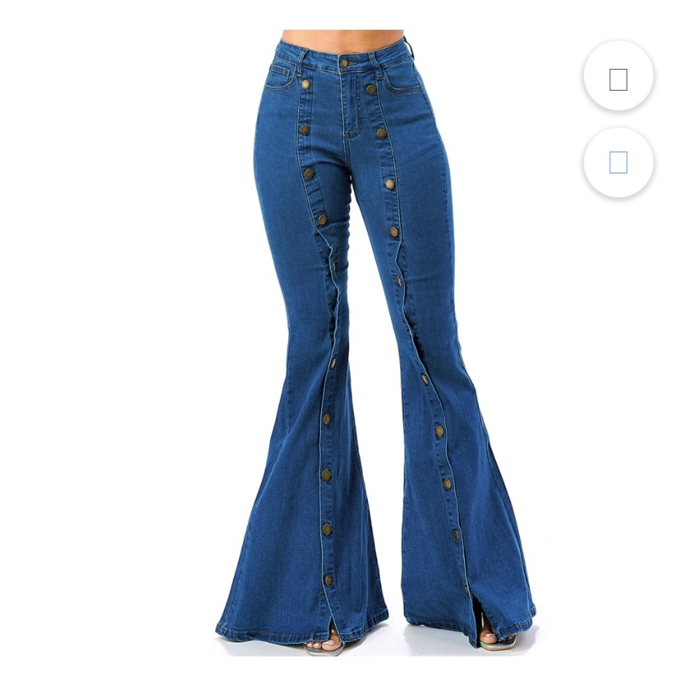 Purple Candy Womens Juniors High Rise Button Nautical Sailor Flares small Blue,